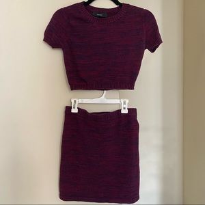 Purple crop top knit skirt set
